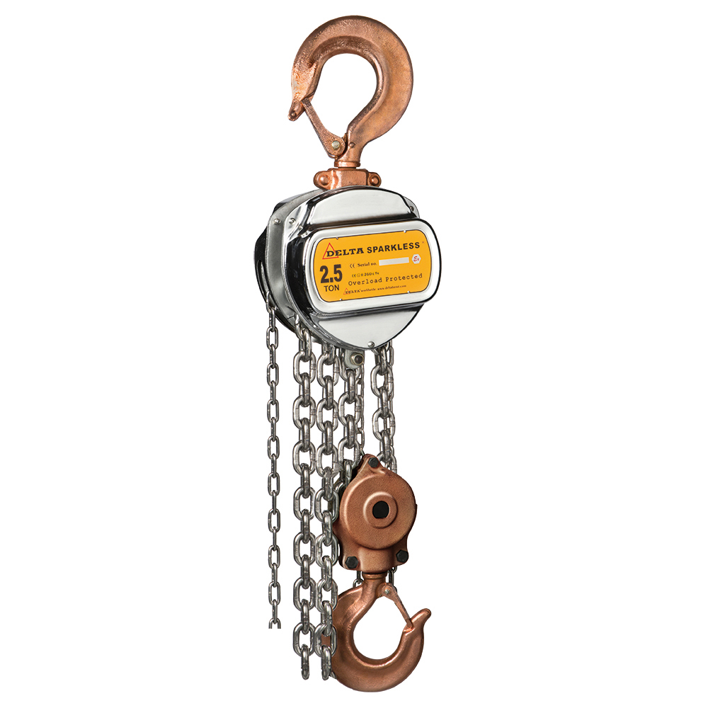 DELTA SPARKLESS – Sparkproof manual chain hoist – 2,5 ton – with 10 meter hoisting height – ATEX Zone 1