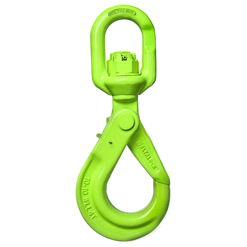 DELTALOCK Grade 100 - Self-locking swivel hooks with grip - swivel without load - 10 ton