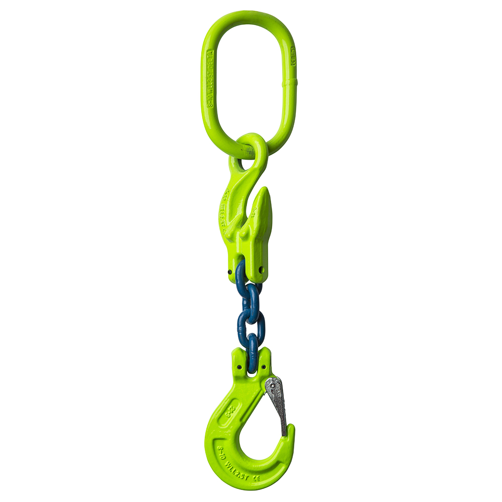 DELTALOCK Grade 100 – 1-leg chain sling 6 mm x 1 meter – With clevis latch hook and grab hook 