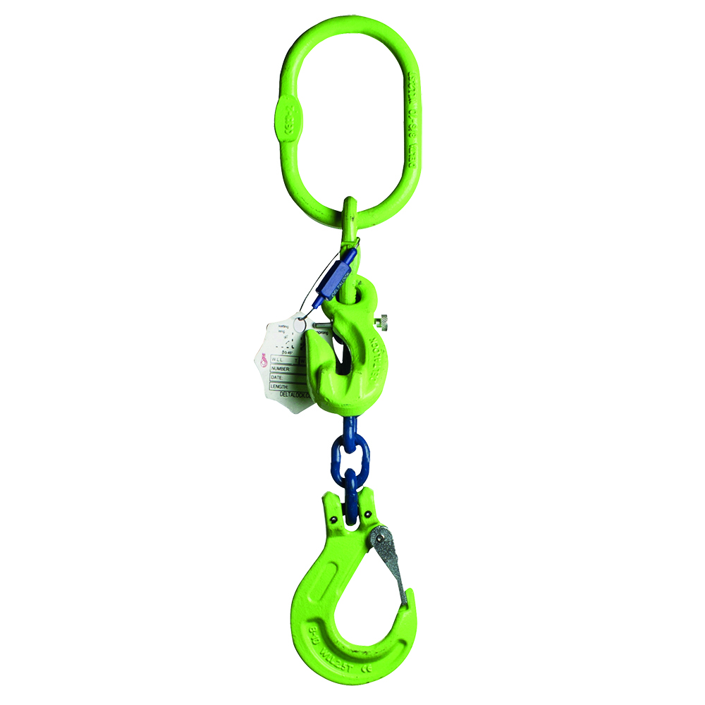 DELTALOCK Grade 100 – 1-leg chain sling 13 mm x 1 meter – With clevis latch hook and grab hook 
