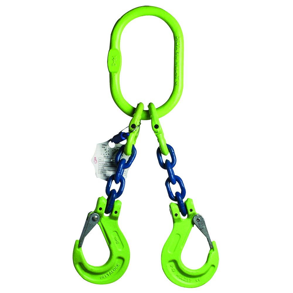 DELTALOCK Grade 100 – 2-leg chain sling 6 mm x 1 meter – With clevis latch hook - WLL is based on 0 - 45°