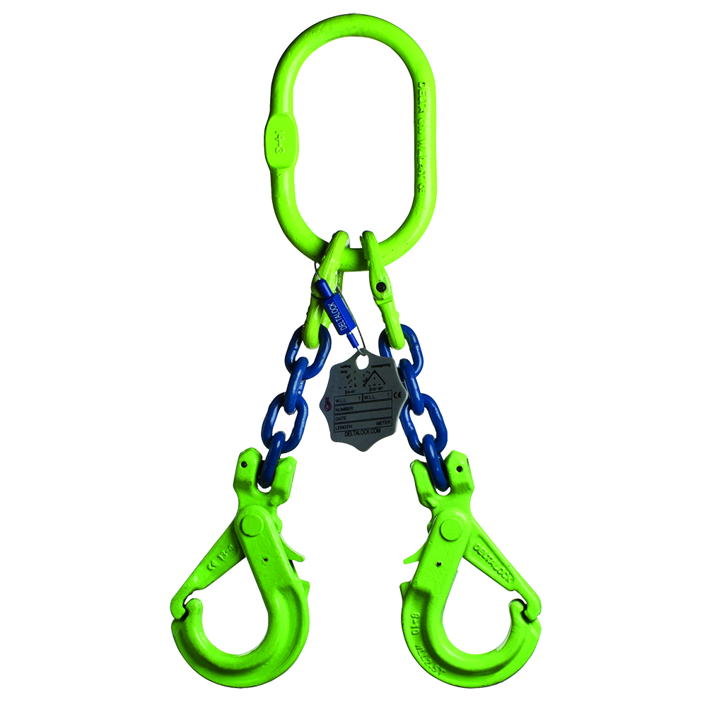 DELTALOCK Grade 100 – 2-leg chain sling 10 mm x 1 meter – With self-locking hook - WLL is based on 0 - 45°