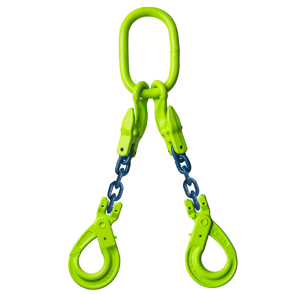 DELTALOCK Grade 100 – 2-leg chain sling 6 mm x 3 meter – With self-locking hook and grab hook - WLL is based on 0 - 45°