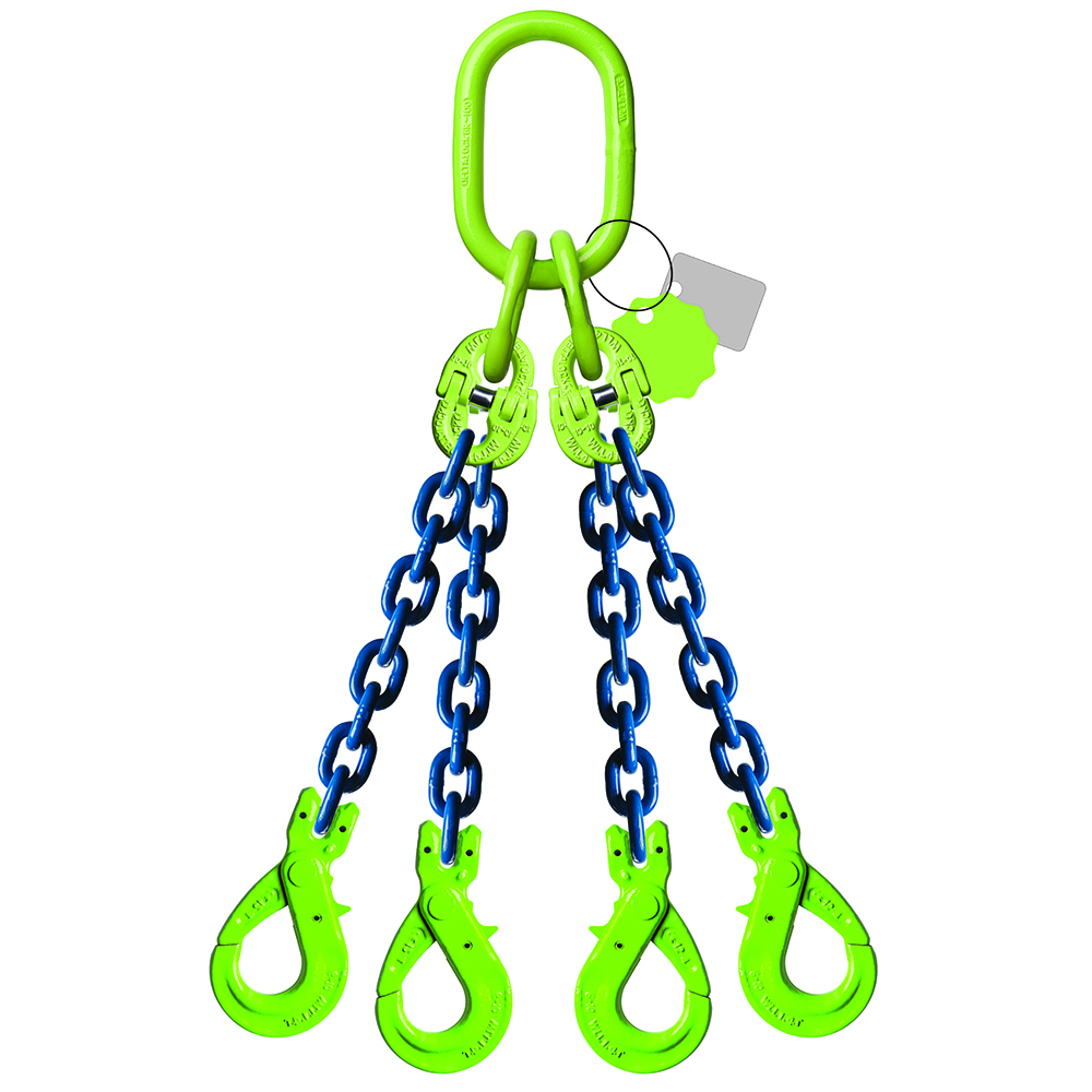 DELTALOCK Grade 100 – 4-leg chain sling 6 mm x 5 meter – With self-locking hook - WLL is based on 0 - 45°