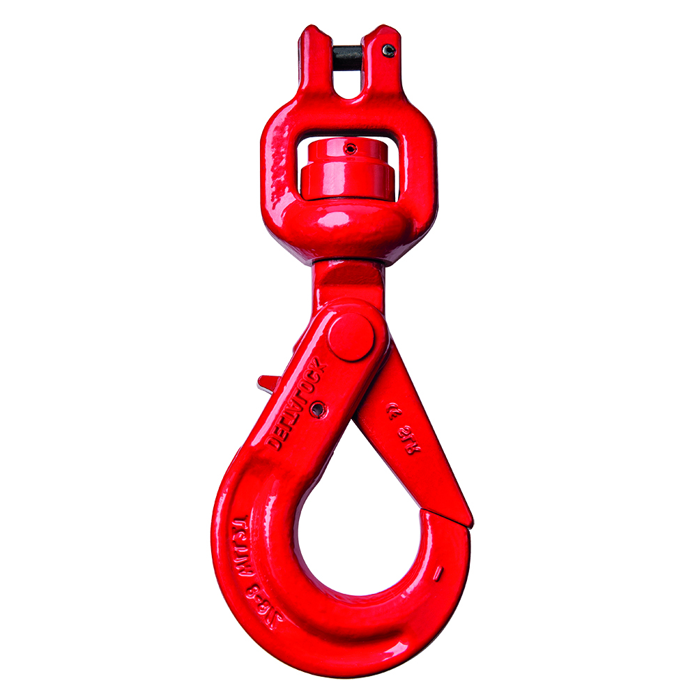 DELTALOCK Grade 80 - Self-locking swivel hook with clevis and bearing - Swivel with load - 1,12 ton