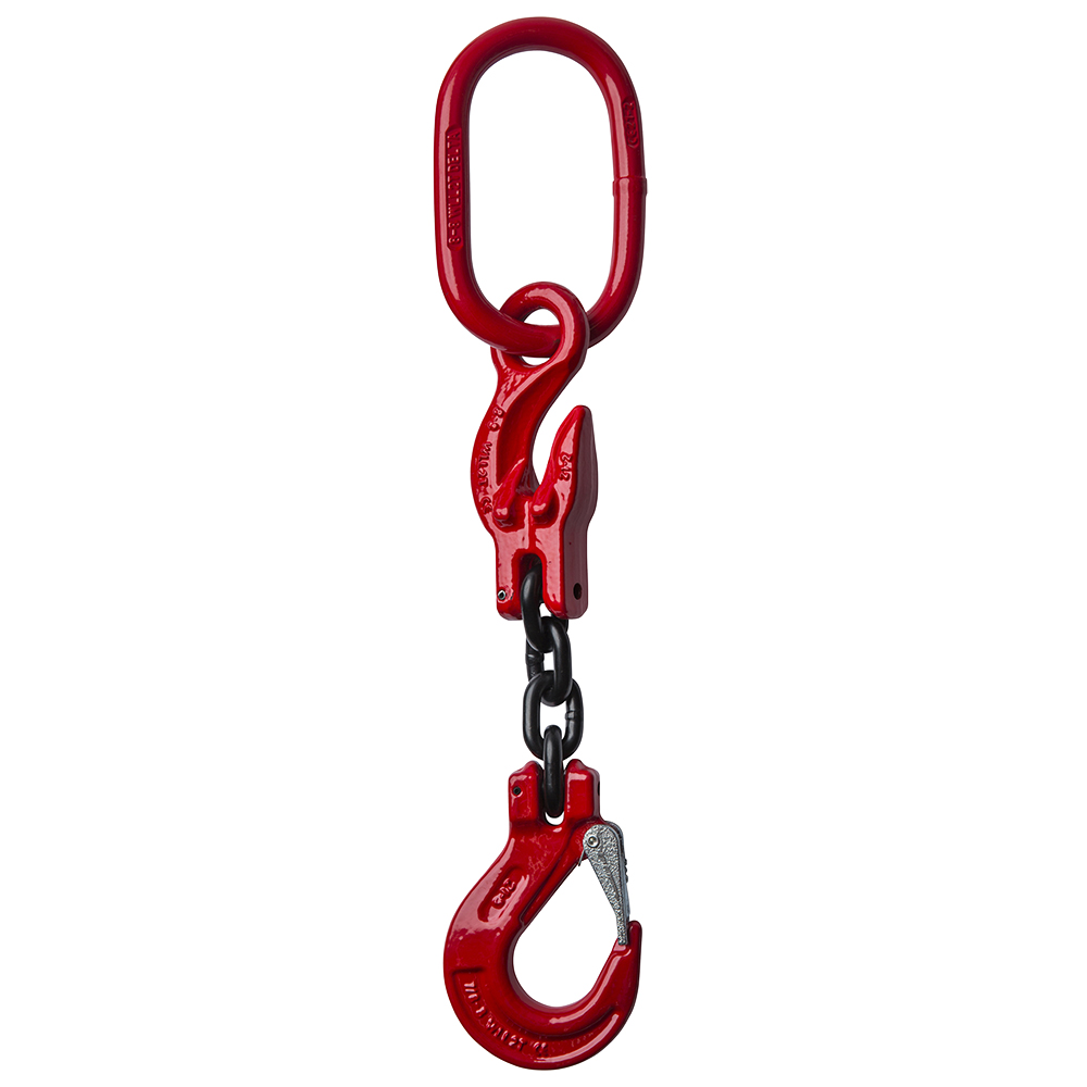 DELTALOCK Grade 80 – 1-leg chain sling 6 mm x 2 meter – With clevis latch hook and grab hook