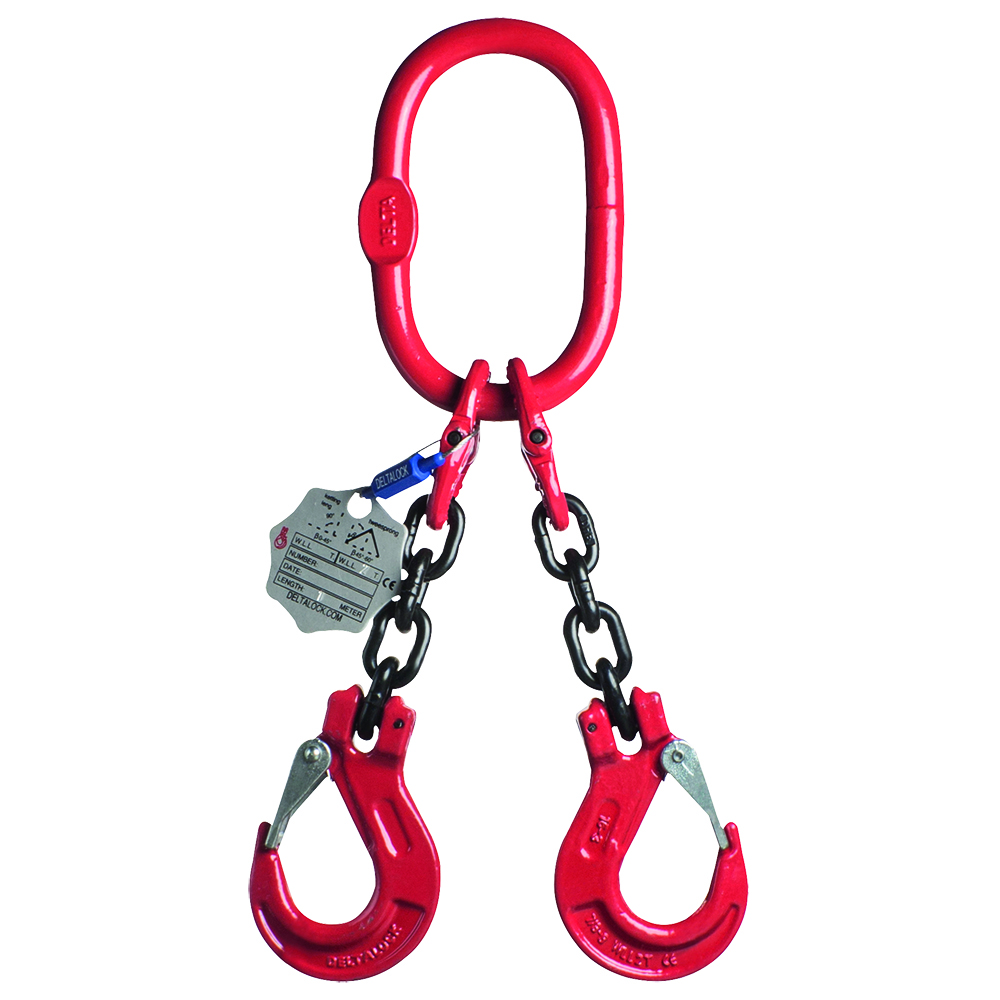 DELTALOCK Grade 80 – 2-leg chain sling 8 mm x 2 meter – With clevis latch hook - WLL is based on 0 - 45°