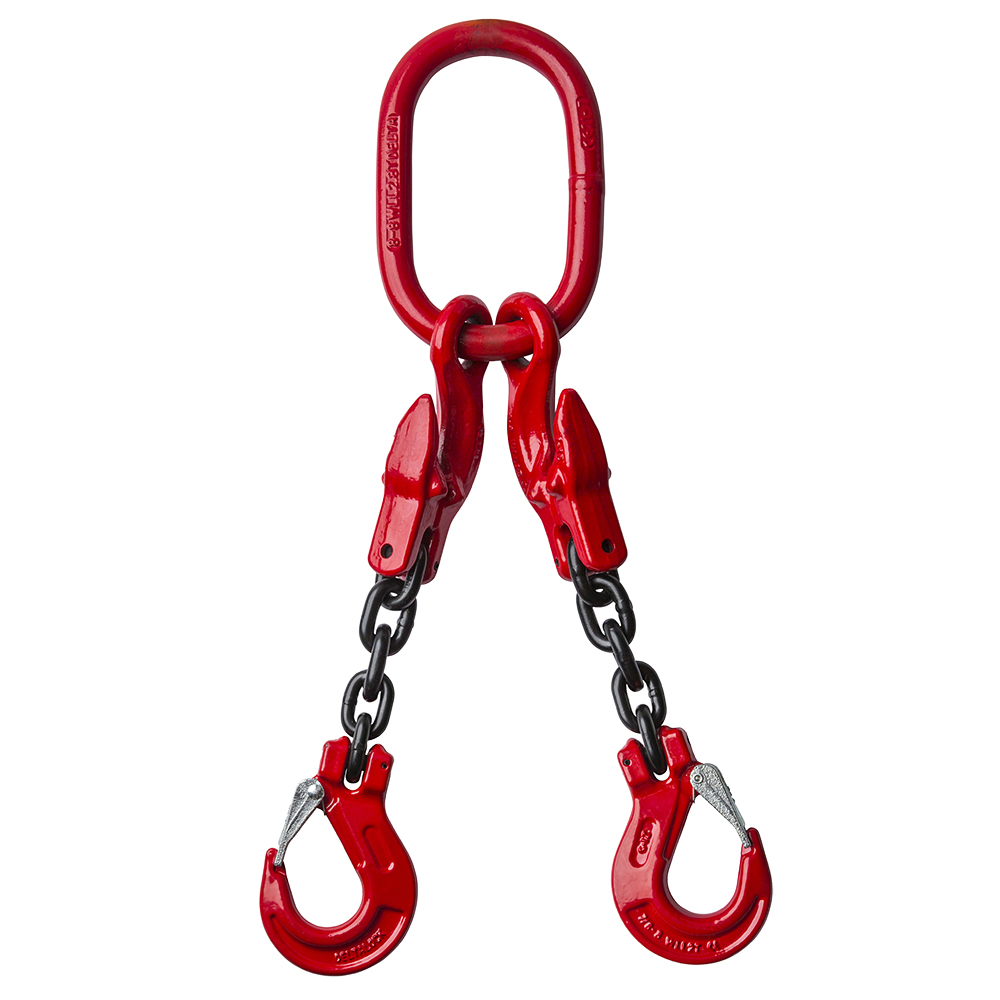DELTALOCK Grade 80 – 2-leg chain sling 6 mm x 3 meter – With clevis latch hook and grab hook - WLL is based on 0 - 45°