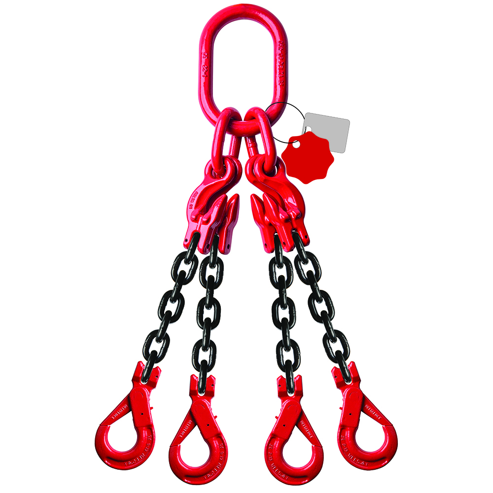 DELTALOCK Grade 80 – 4-leg chain sling 6 mm x 5 meter – With self-locking hook and grab hook - WLL is based on 0 - 45°