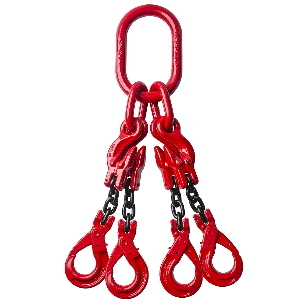 DELTALOCK Grade 80 – 4-leg chain sling 6 mm x 5 meter – With self-locking hook and grab hook - WLL is based on 0 - 45°