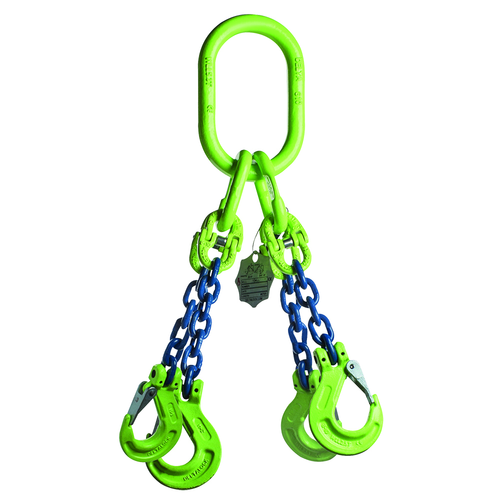 DELTALOCK Grade 100 – 4-leg chain sling 13 mm x 4,5 meter – With clevis latch hook - WLL is based on 0 - 45°