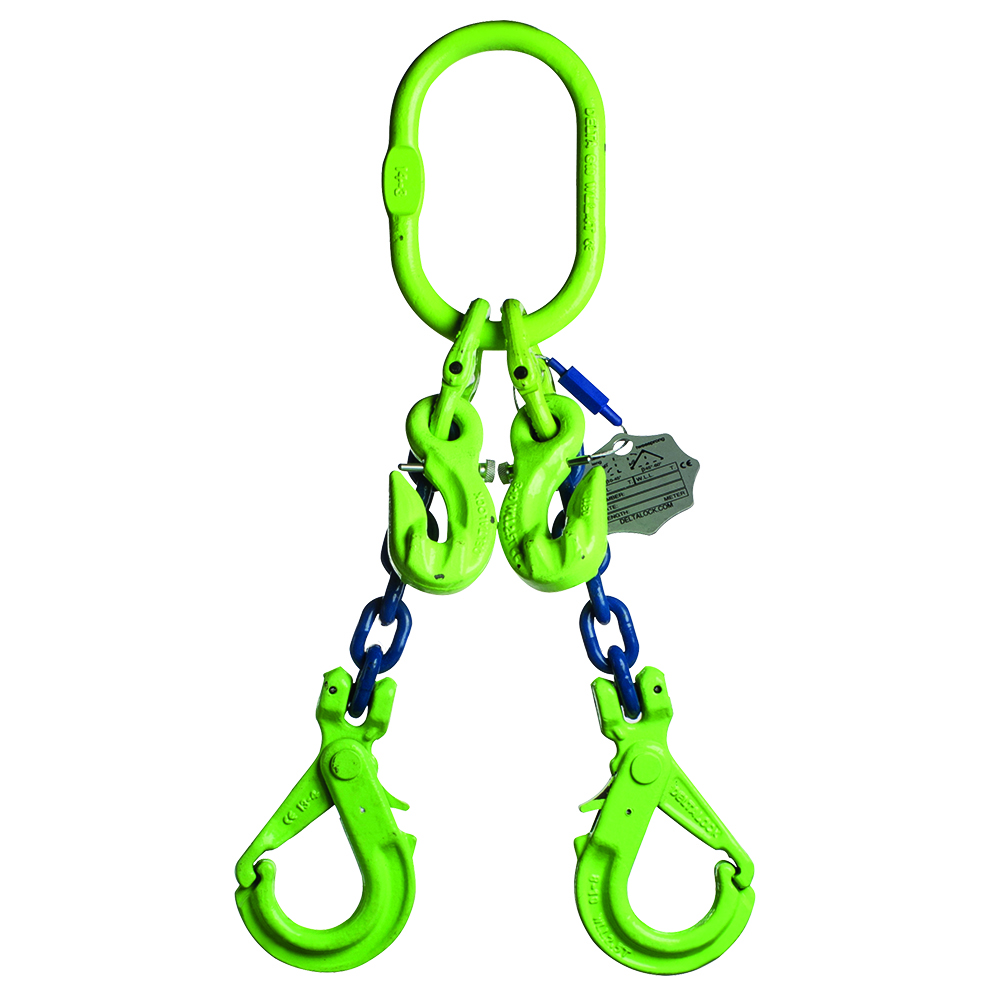DELTALOCK Grade 100 – 2-leg chain sling 20 mm x 8 meter – With self-locking hook and grab hook - WLL is based on 0 - 45°