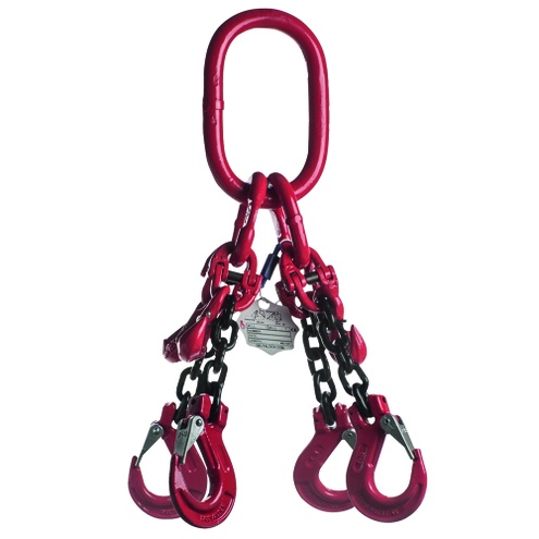 DELTALOCK Grade 80 4-leg chain sling 16 mm / 4 meter with clevis latch hook and grab hook WLL is based on 0 - 45 °