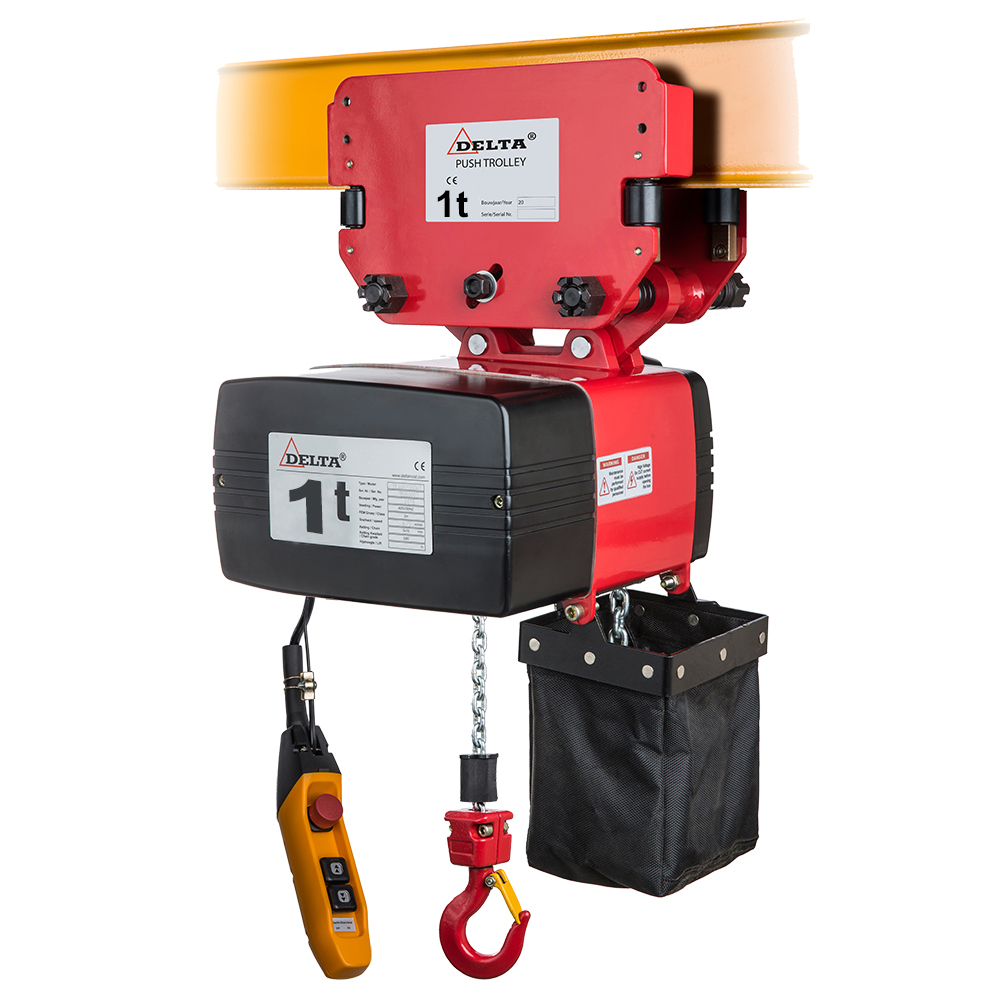DELTA Electric chain hoist with push trolley DEY – 400V – 5 ton – with 6 meter hoisting height – double speed – 1 chain fall