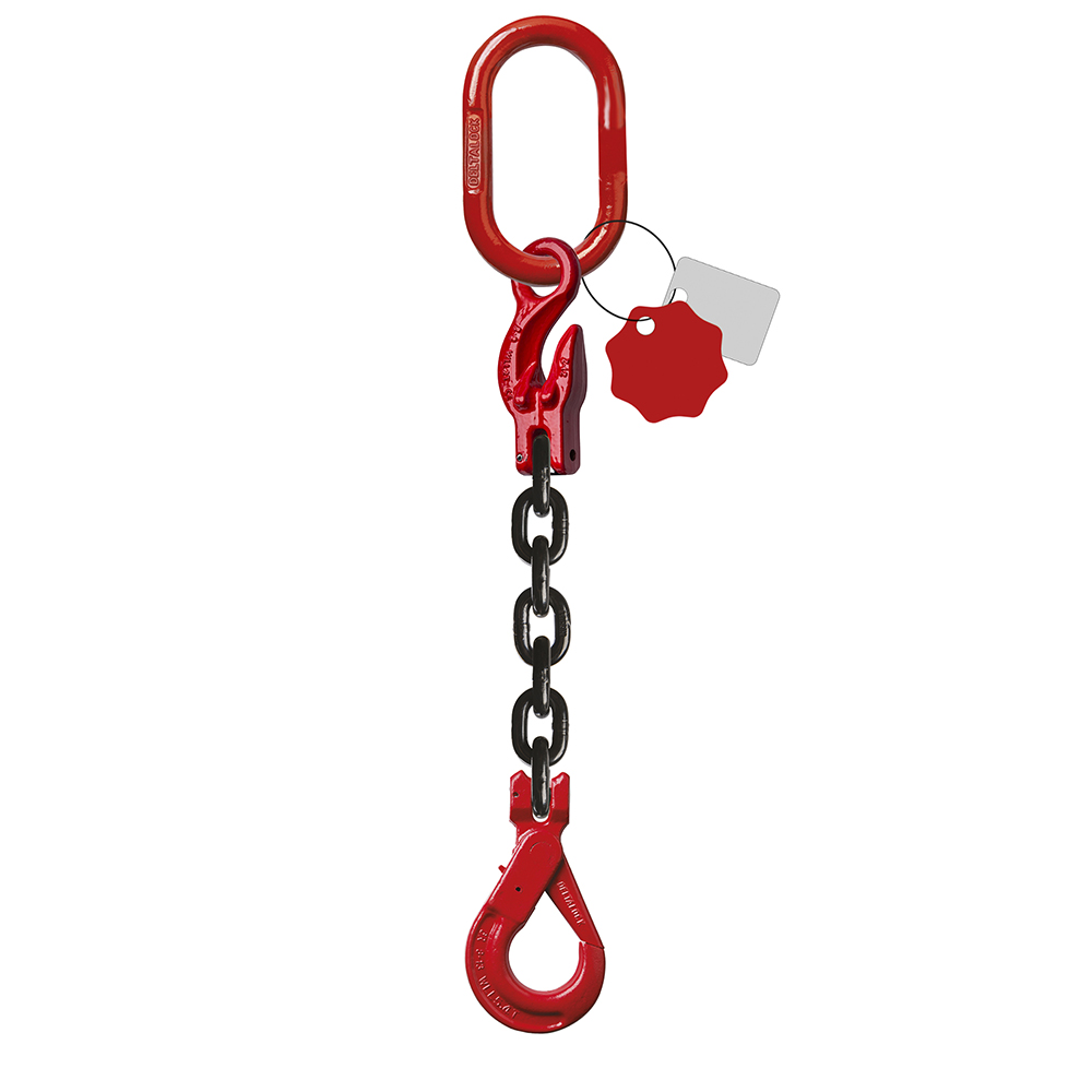 DELTALOCK Grade 80 – 1-leg chain sling 6 mm x 6 meter – With self-locking hook and grab hook 