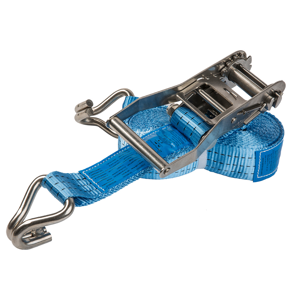 DELTASLING – Ratchet tie down with stainless steel ratchet – 35 mm x 9 meter – 750 daN – Blue