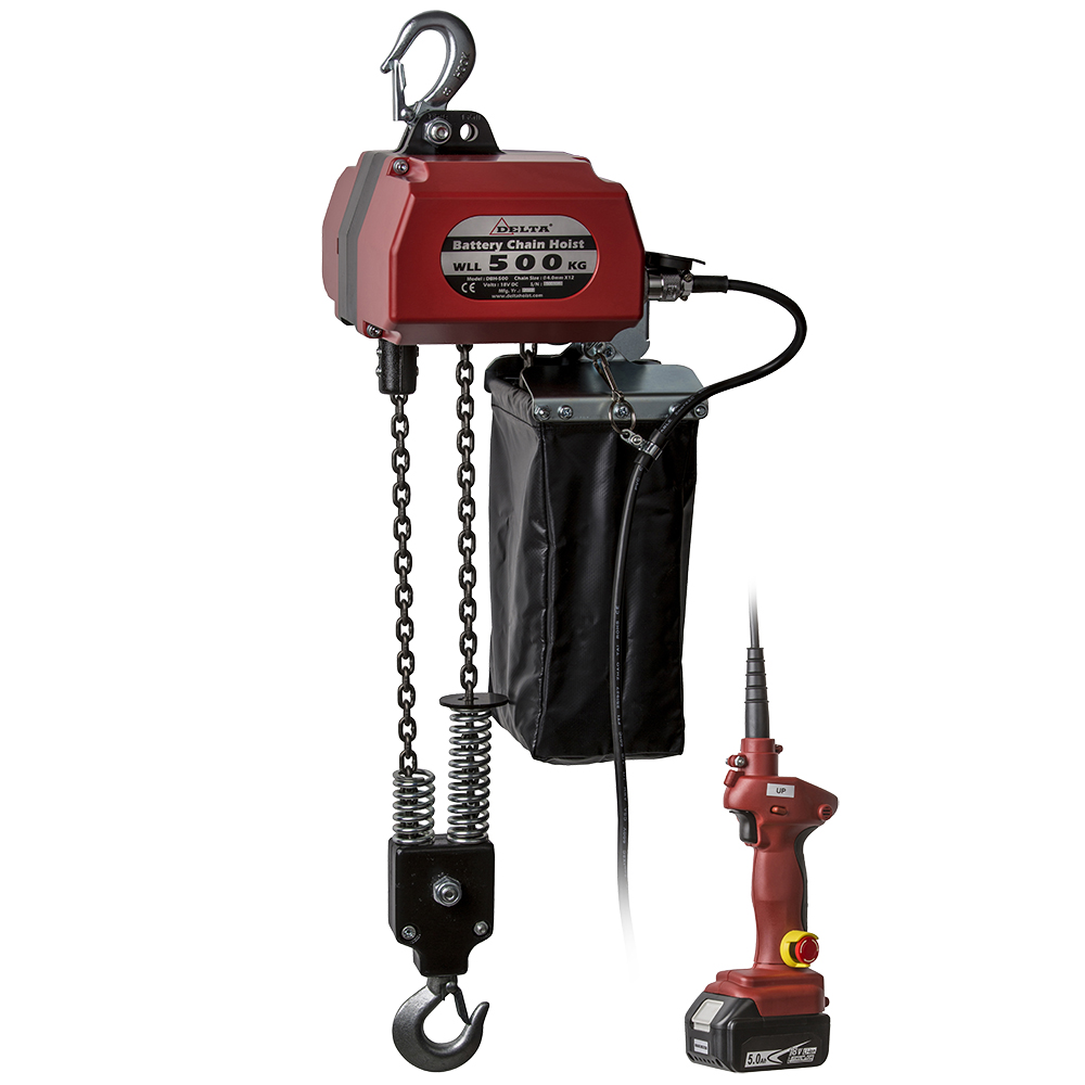 DELTA Palan à chaîne à batterie - 18V DC - 0,5 ton - 5 metres hauteur de levage
