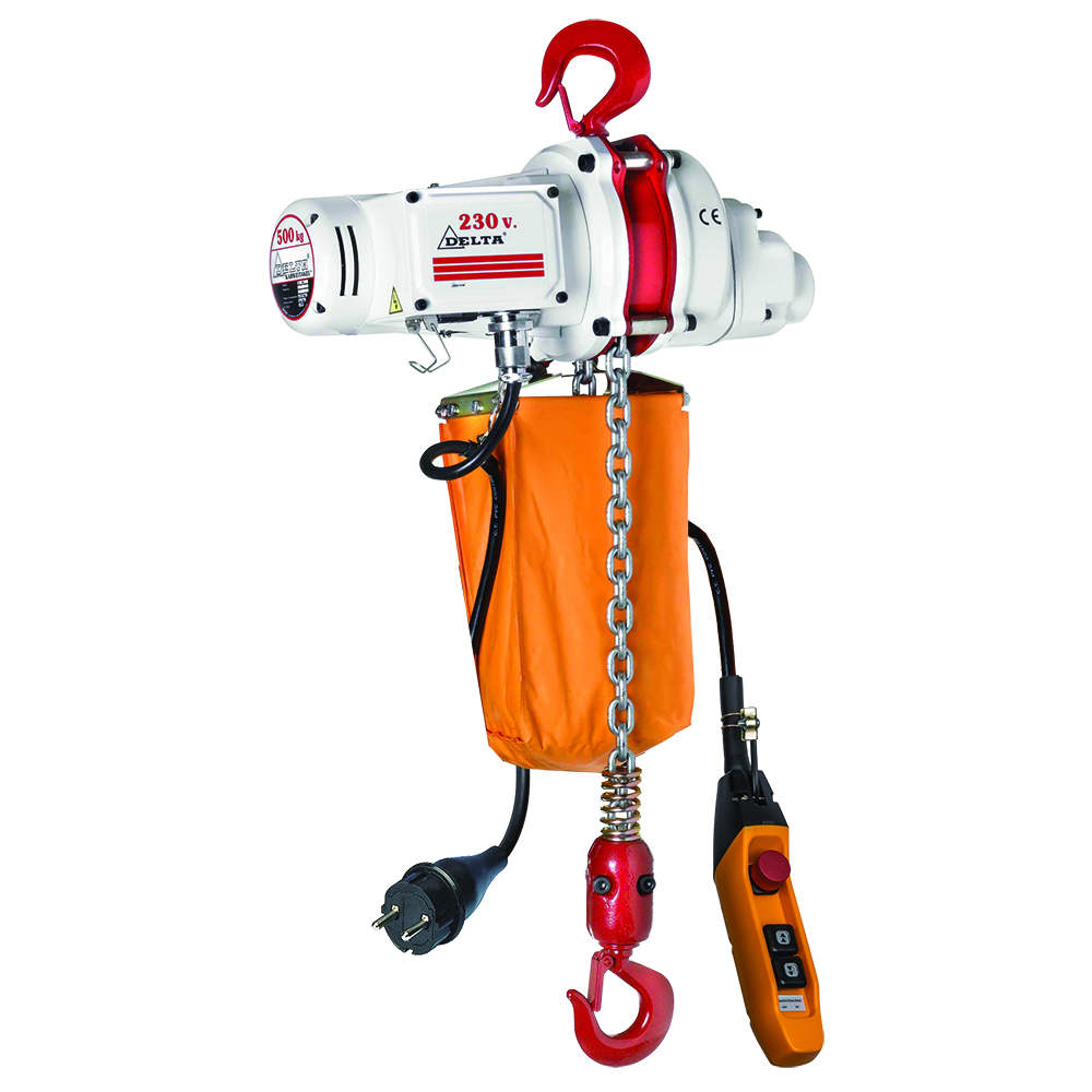 DELTA Elektrischer Kettenzug US – 230V – 0,5 Ton – mit 6 Meter Hubhöhe – 1 Geschwindigkeit – 1 Strang