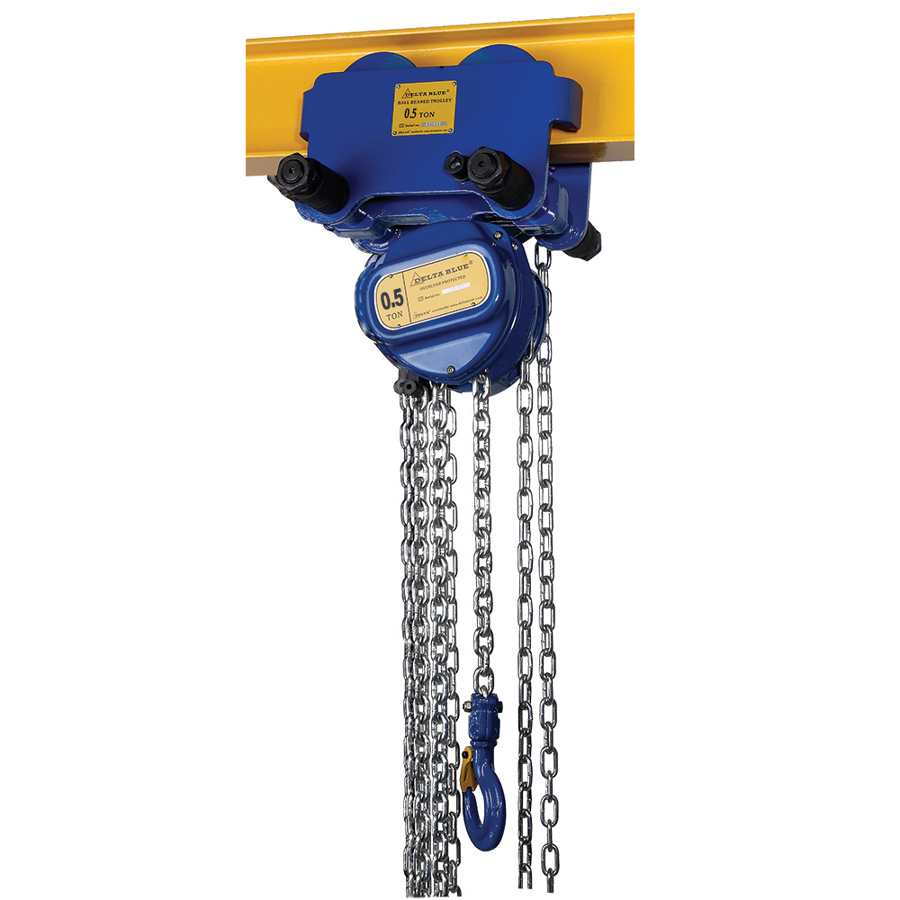 DELTA BLUE – Polipasto manual con protección de sobrecarga y carro de traslación a cadena –  0,5 ton – con altura de elevación de 3 metros