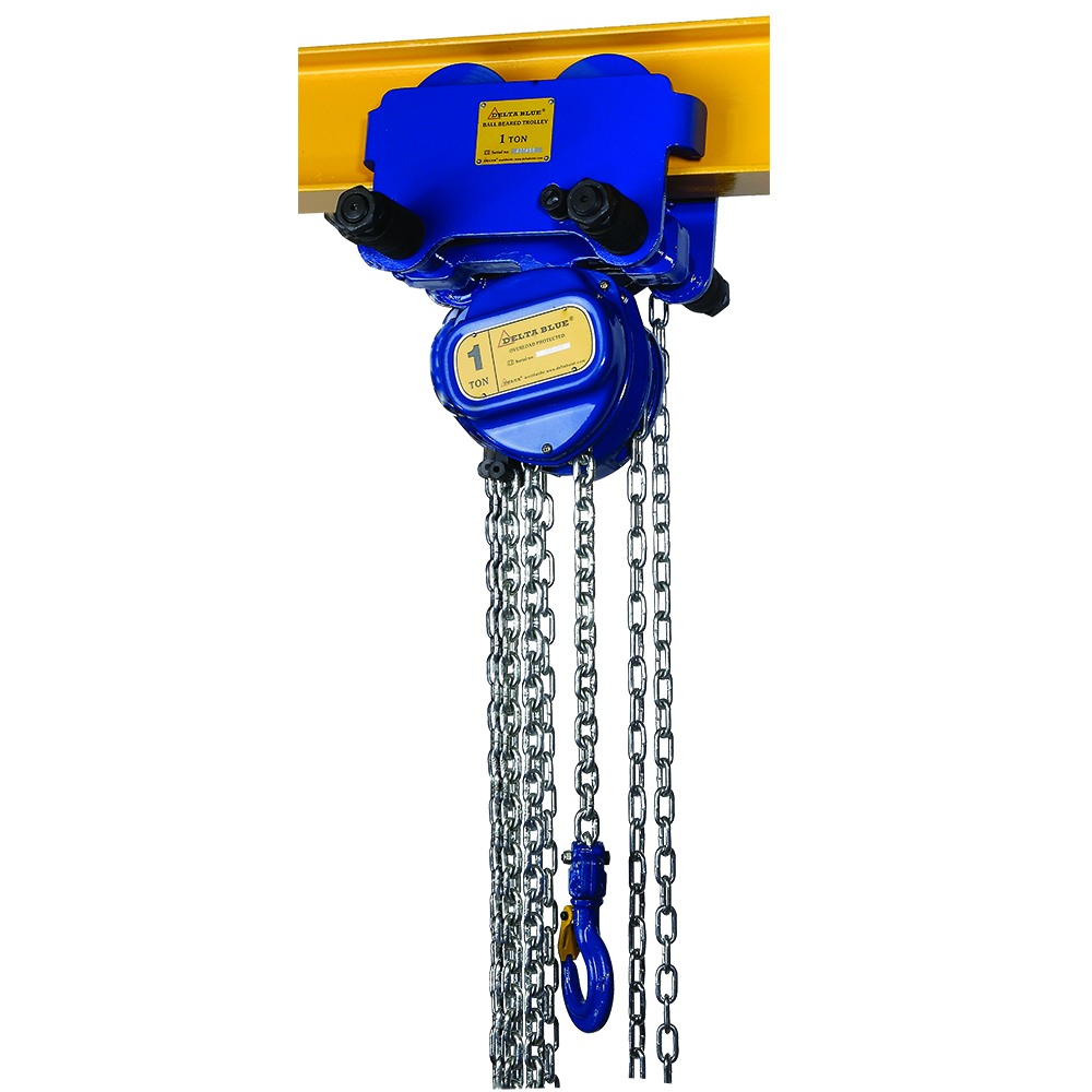 DELTA BLUE – Polipasto manual con protección de sobrecarga y carro de traslación a cadena – 5 ton – con altura de elevación de 3 metros