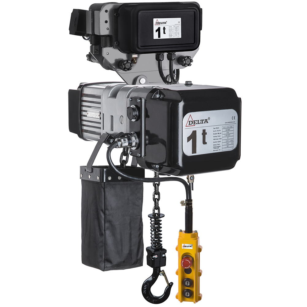 DELTA Electric chain hoist with electric trolley DTD – 400V – 1 ton – with 3 meter hoisting height – single speed – 1 chain fall