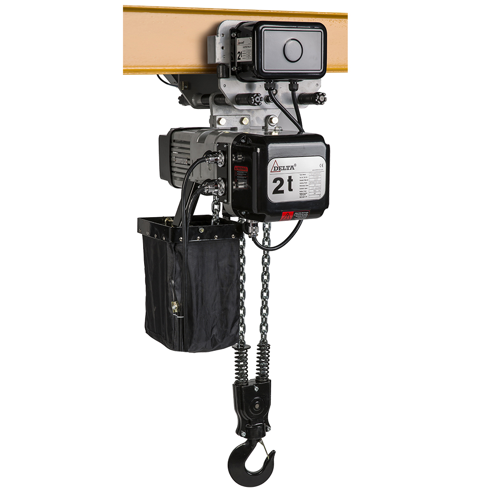 DELTA Electric chain hoist with electric trolley DTD – 400V – 2 ton – with 3 meter hoisting height – single speed – 2 chain falls