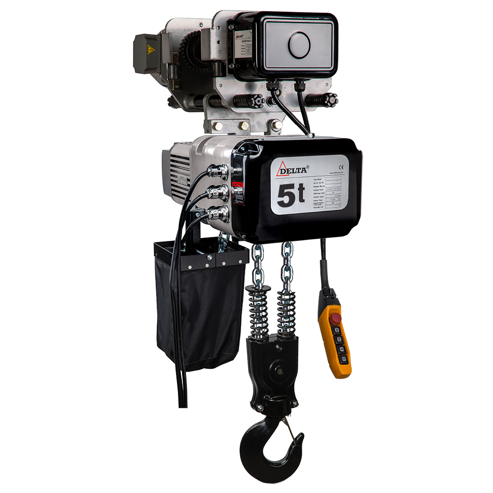DELTA Electric chain hoist with electric trolley DTD – 400V – 5 ton – with 6 meter hoisting height – single speed – 2 chain falls