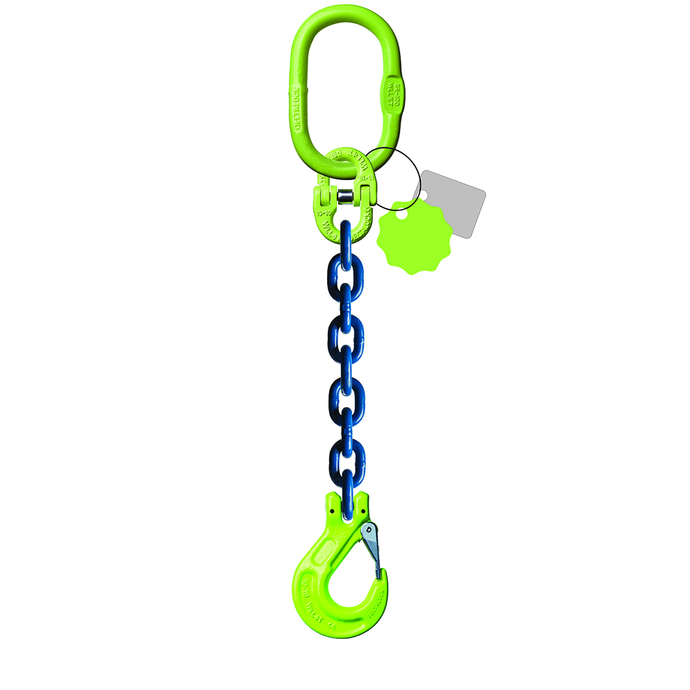 DELTALOCK Grado 100 – Eslingas de cadena 1 ramal – 10 mm x 1,5 metros – Con gancho de horquilla con pestillo de seguridad 