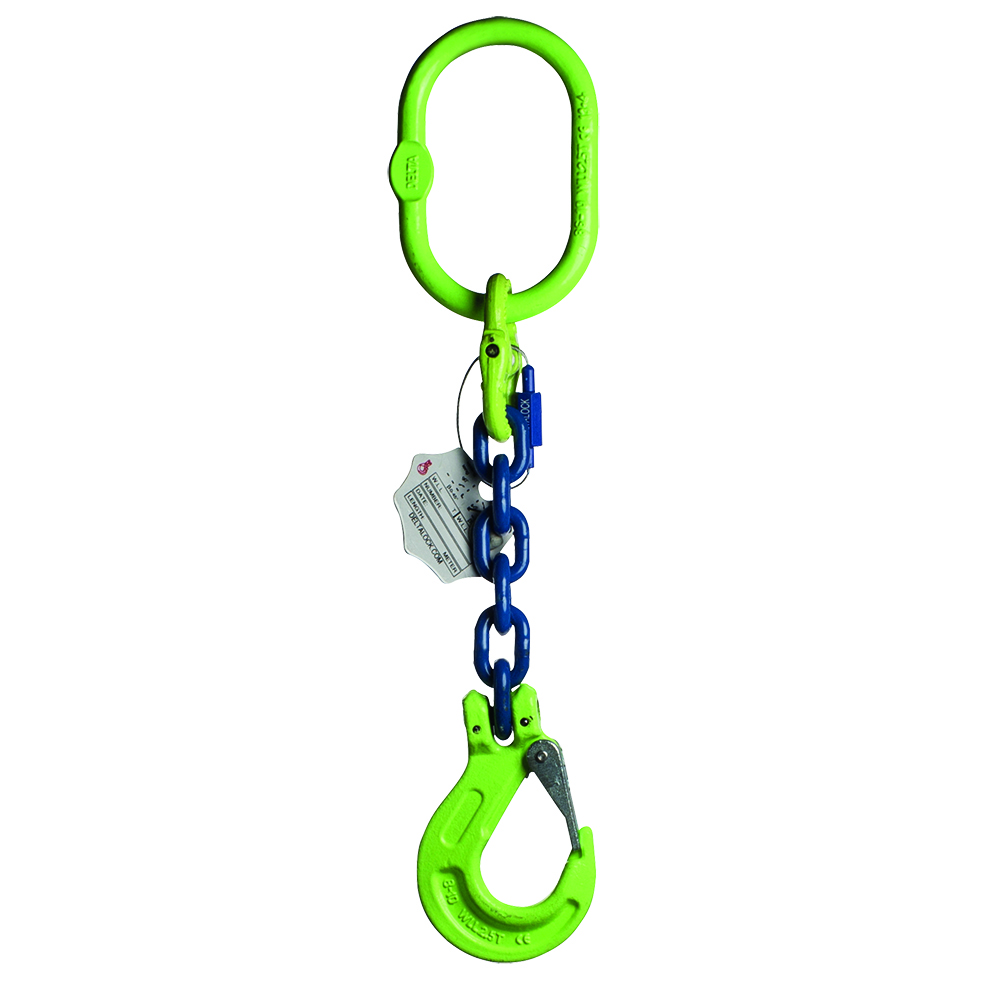DELTALOCK Grade 100 – 1-leg chain sling 10 mm x 2 meter – With clevis latch hook 