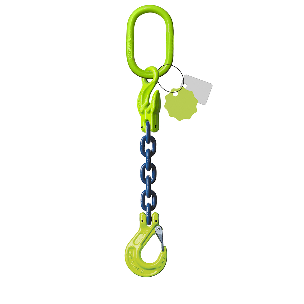 DELTALOCK Grade 100 – 1-leg chain sling 13 mm x 4 meter – With clevis latch hook and grab hook 