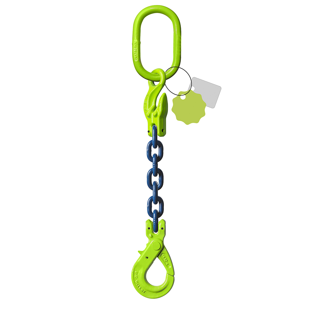 DELTALOCK Grade 100 – 1-leg chain sling 13 mm x 1 meter – With self-locking hook and grab hook 