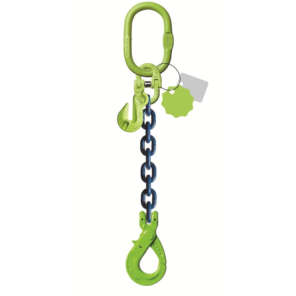 DELTALOCK Grade 100 – 1-leg chain sling 20 mm x 7 meter – With self-locking hook and grab hook 