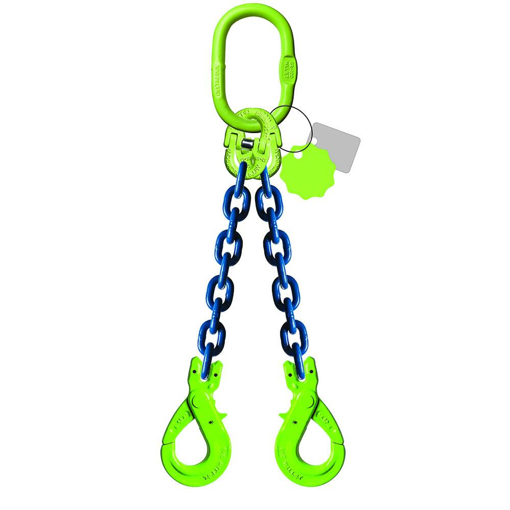 DELTALOCK Grade 100 – 2-leg chain sling 8 mm x 1 meter – With self-locking hook - WLL is based on 0 - 45°