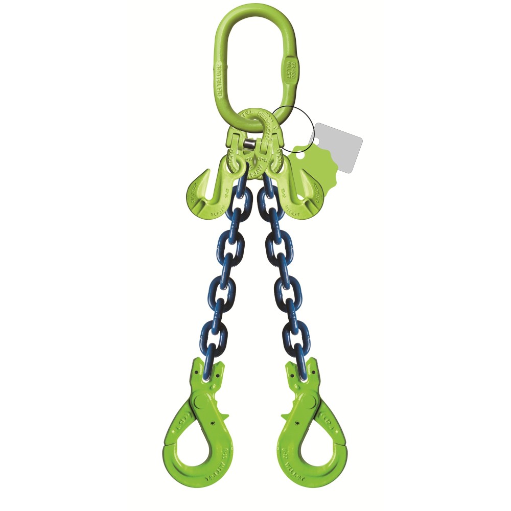 DELTALOCK Grade 100 2-leg chain sling 20 mm / 10 meter with self-locking hook and grab hook WLL is based on 0 - 45 °