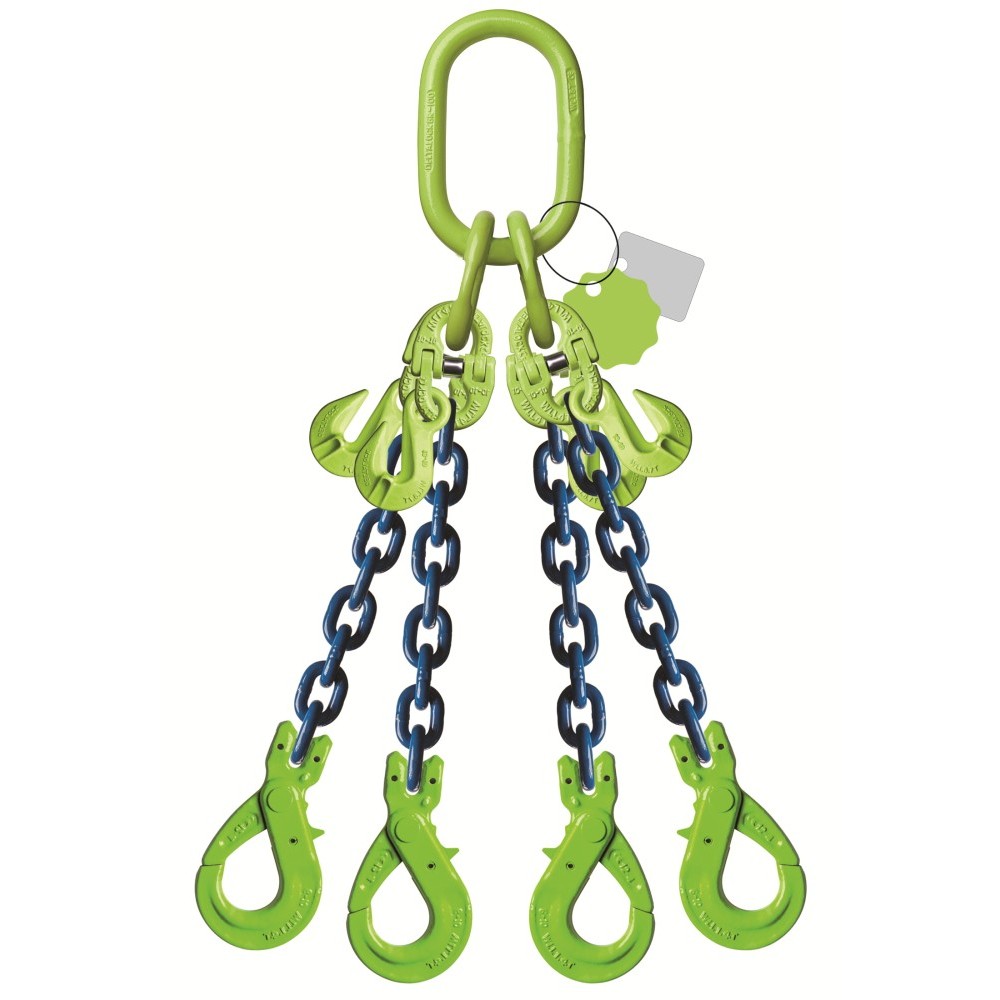 DELTALOCK Grade 100 – 4-leg chain sling 20 mm x 5 meter – With self-locking hook and grab hook - WLL is based on 0 - 45°