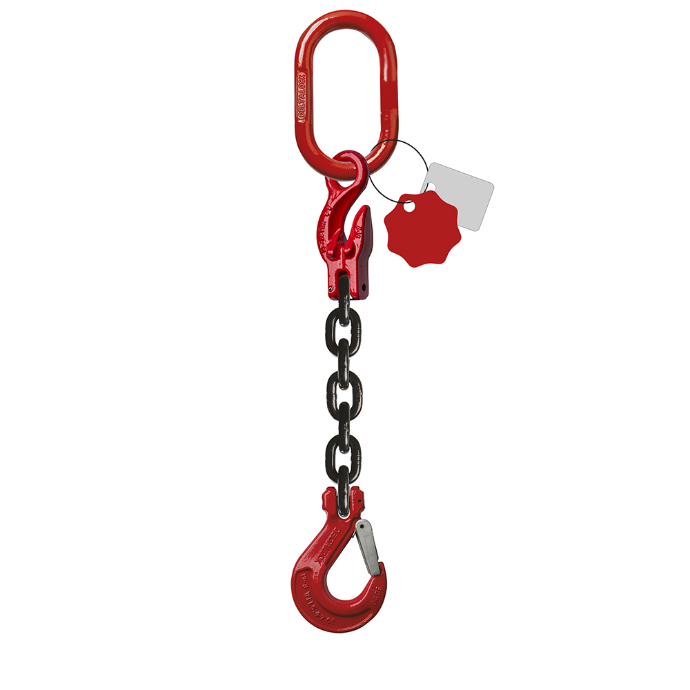 DELTALOCK Grade 80 – 1-leg chain sling 6 mm x 1 meter – With clevis latch hook and grab hook