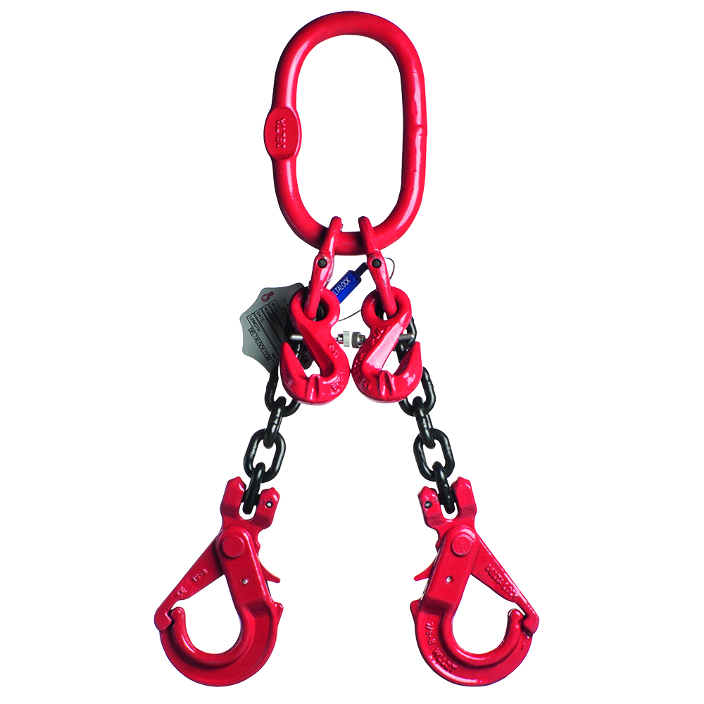 DELTALOCK Grade 80 – 2-leg chain sling 6 mm x 4 meter – With self-locking hook and grab hook - WLL is based on 0 - 45°