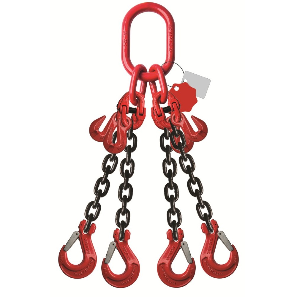 DELTALOCK Grade 80 – 4-leg chain sling 26 mm x 4 meter – With clevis latch hook and grab hook - WLL is based on 0 - 45°