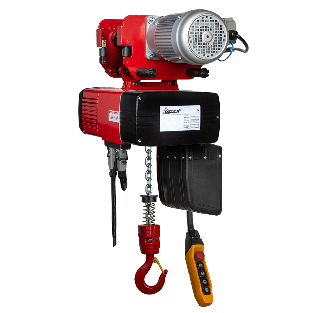 DELTA Electric chain hoist with electric trolley DED – 400V – 0,25 ton – with 10 meter hoisting height  – double speed – 1 chain fall