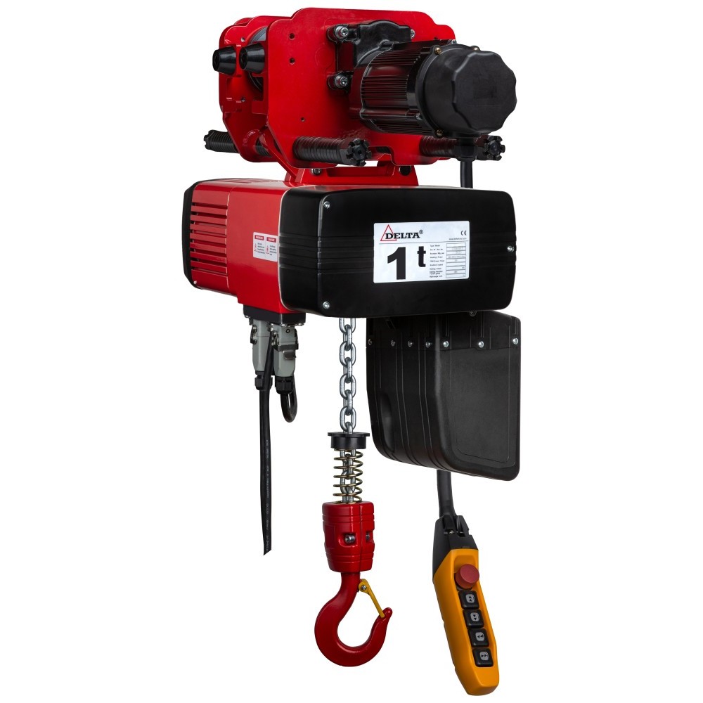DELTA Electric chain hoist with electric trolley DED – 400V – 1 ton – with 6 meter hoisting height  – double speed – 1 chain fall
