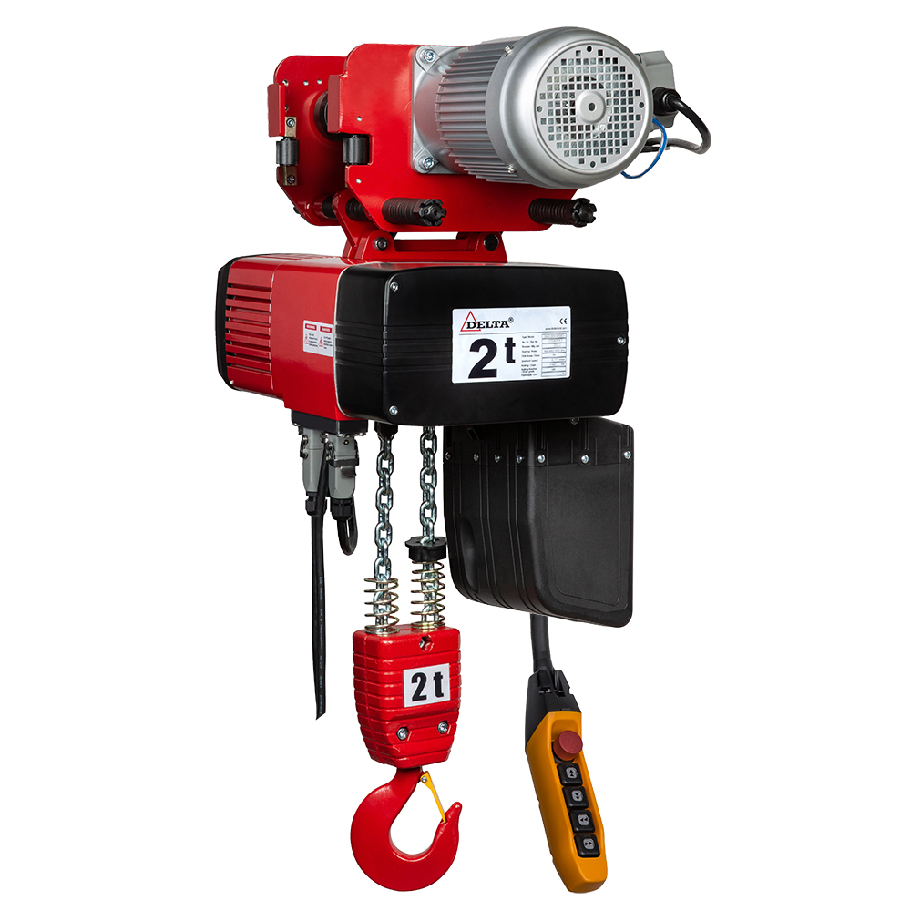 DELTA Electric chain hoist with electric trolley DED – 400V – 2 ton – with 3 meter hoisting height  – double speed – 2 chain fall