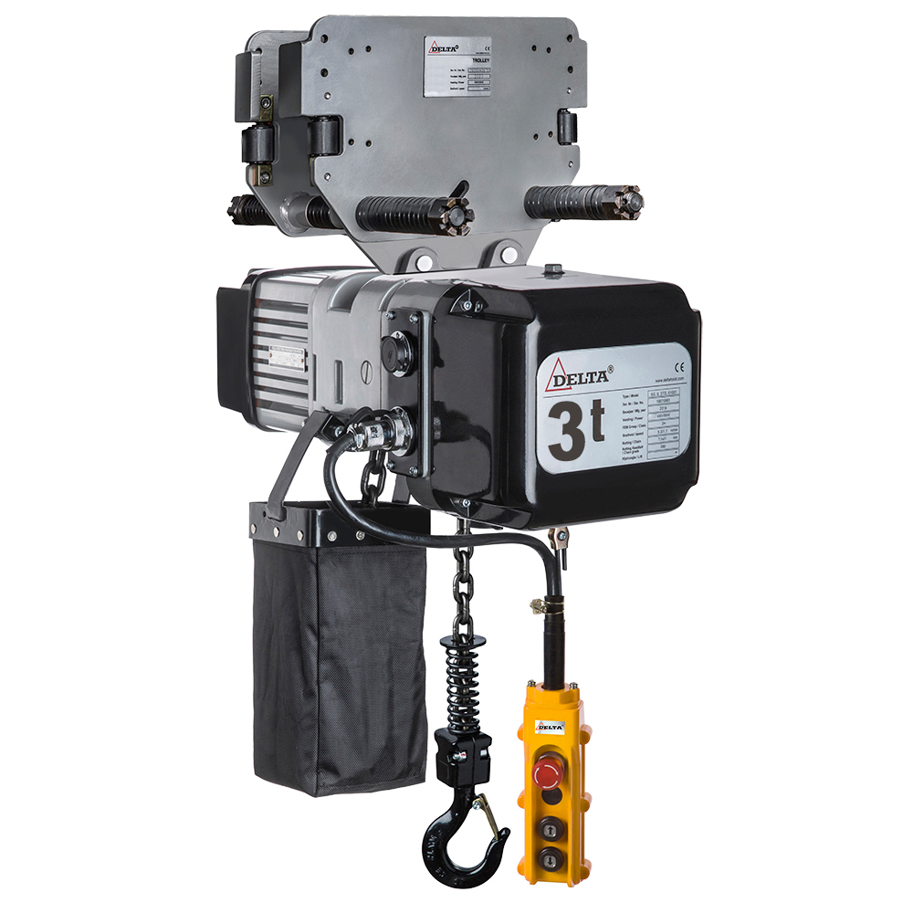 DELTA Electric chain hoist with push trolley DTY – 400V – 3 ton – with 3 meter hoisting height  – double speed – 1 chain fall
