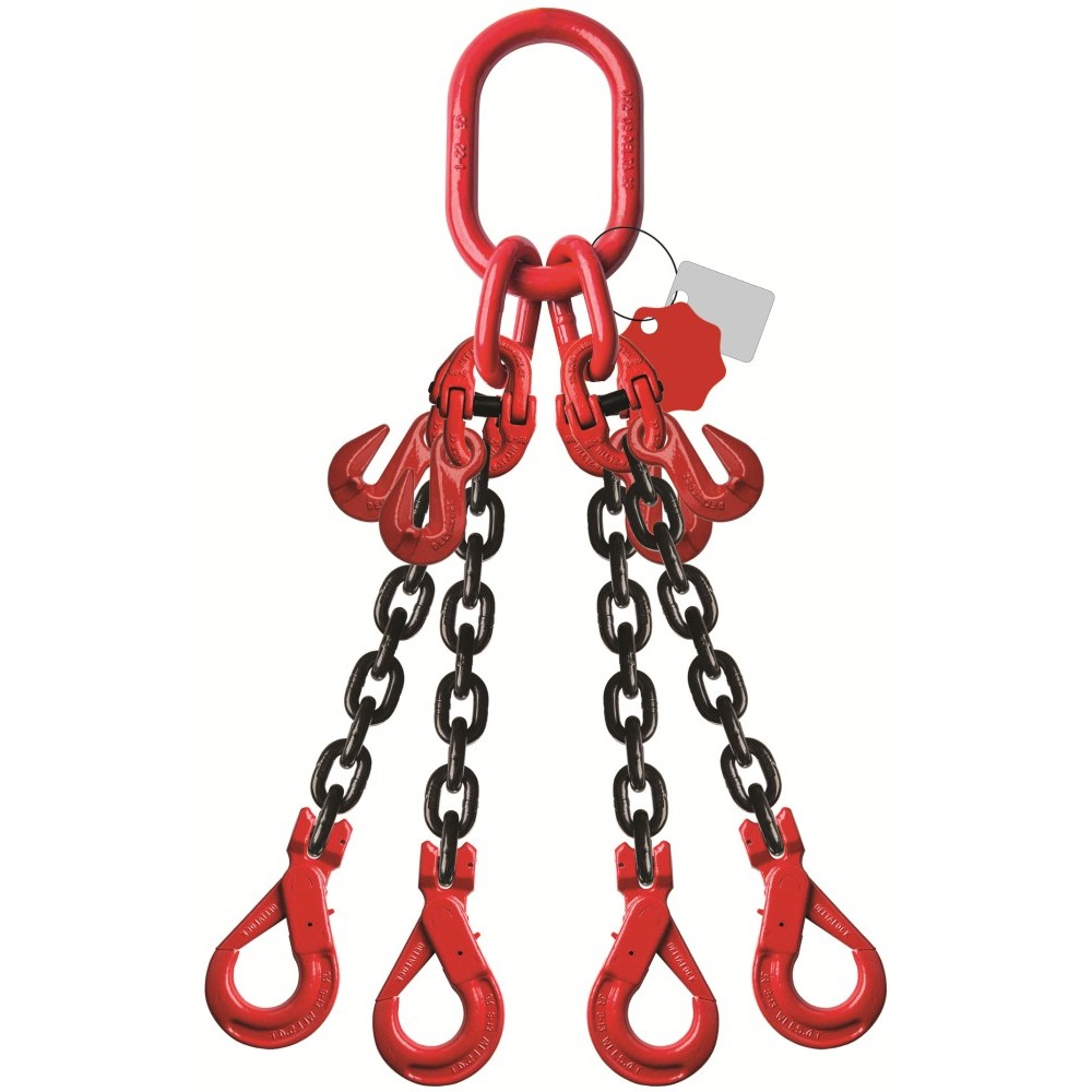 DELTALOCK Grade 80 – 4-leg chain sling 22 mm x 7 meter – With self-locking hook and grab hook - WLL is based on 0 - 45°