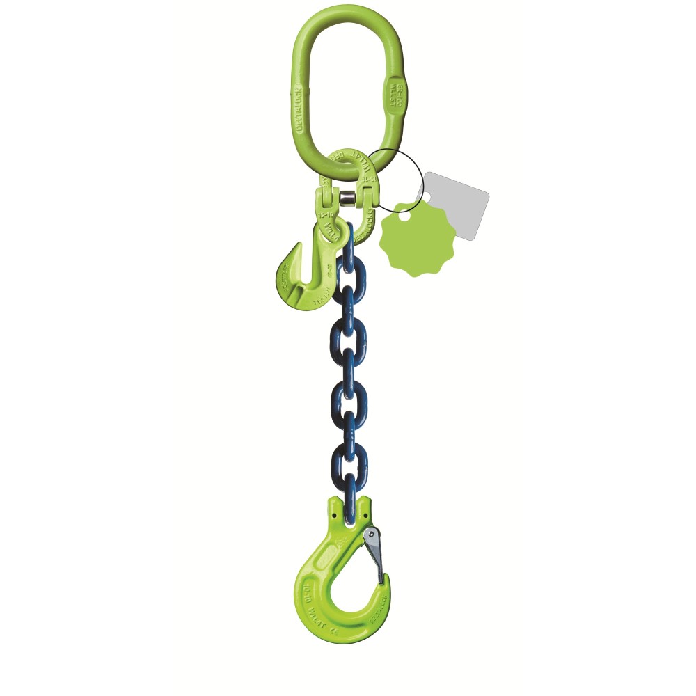 DELTALOCK Grade 100 – 1-leg chain sling 20 mm x 8 meter – With clevis latch hook and grab hook