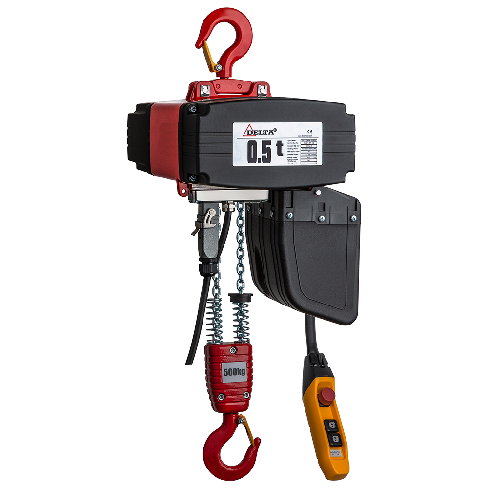 DELTA Elektrischer Kettenzug DMH  – 110V–230V – 0,5 Ton – mit 3 Meter Hubhöhe – 2 Geschwindigkeiten – 2 Strang