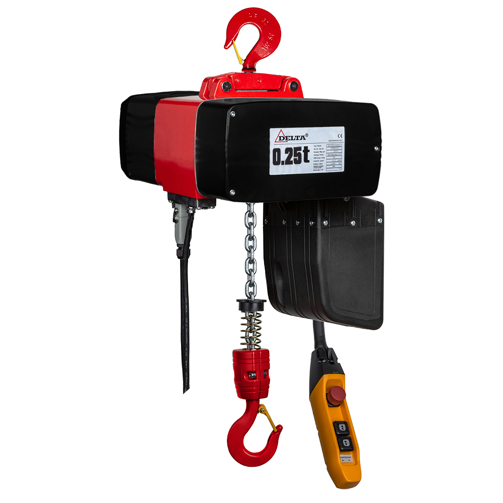 DELTA Elektrischer Kettenzug DMH – 110V–230V – 0,25 Ton – mit 10 Meter Hubhöhe – 2 Geschwindigkeiten – 1 Strang 