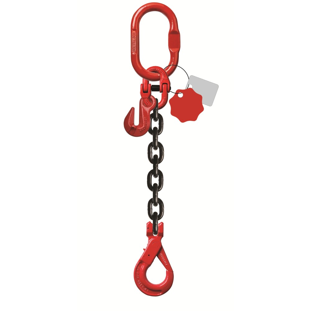 DELTALOCK Grade 80 – 1-leg chain sling 26 mm x 1,5 meter – With self-locking hook and grab hook 