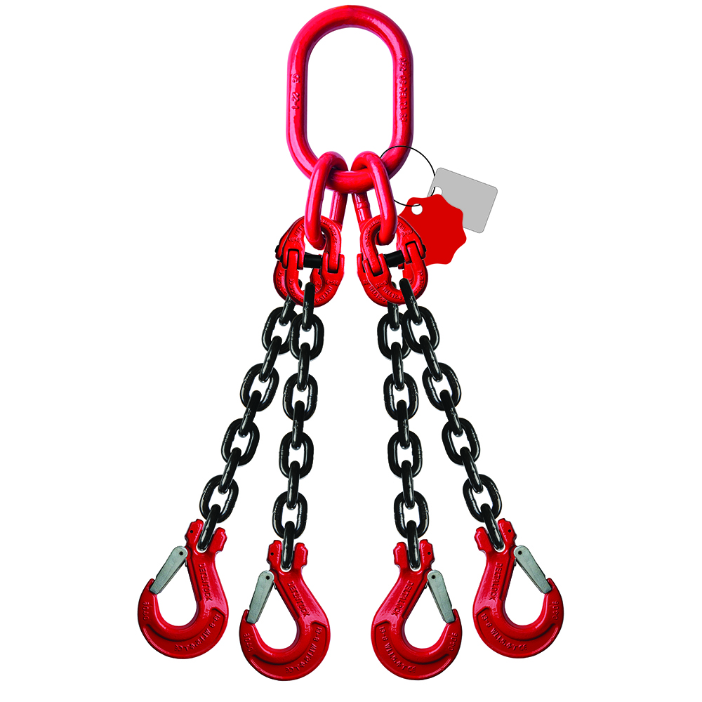 DELTALOCK Grade 80 – 4-leg chain sling 22 mm x 3 meter – With clevis latch hook - WLL is based on 0 - 45°