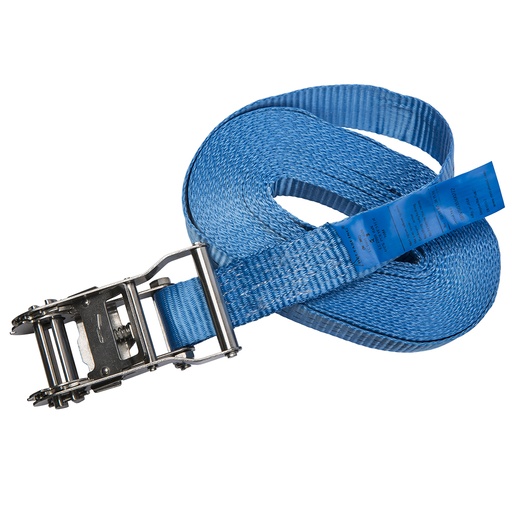 [CO.SR.RVS.035.10] DELTASLING – Correa de amarre con trinquete acero inoxidable – 35 mm x 10 metros – 1000 daN – Azul