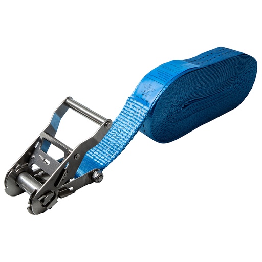 [CO.SR.RVS.035.10] DELTASLING – Lashing belt with stainless steel ratchet – 35 mm x 10 meter – 1000 daN– Blue